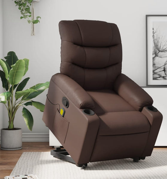 Massagesessel mit Aufstehhilfe Braun Kunstleder