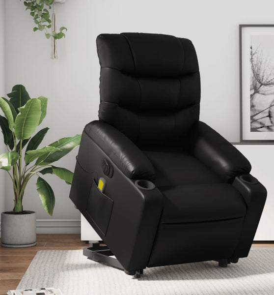 Massagesessel mit Aufstehhilfe Elektrisch Schwarz Kunstleder