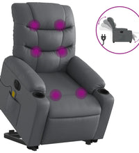 Massagesessel mit Aufstehhilfe Elektrisch Grau Kunstleder