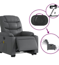 Massagesessel mit Aufstehhilfe Elektrisch Grau Kunstleder