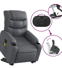 Massagesessel mit Aufstehhilfe Elektrisch Grau Kunstleder