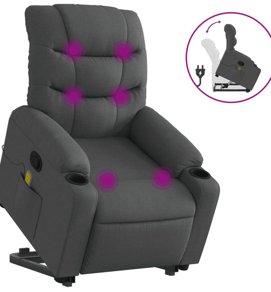 Massagesessel mit Aufstehhilfe Dunkelgrau Stoff