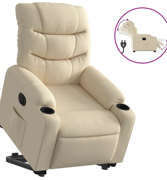 Relaxsessel mit Aufstehhilfe Elektrisch Creme Stoff