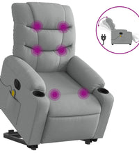 Elektrischer Massagesessel mit Aufstehhilfe Hellgrau Stoff