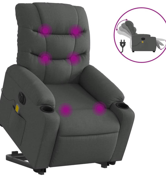 Elektrischer Massagesessel mit Aufstehhilfe Dunkelgrau Stoff