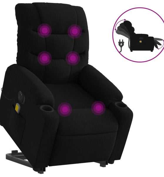 Elektrischer Massagesessel mit Aufstehhilfe Schwarz Stoff
