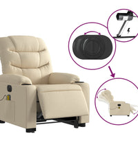Elektrischer Massagesessel mit Aufstehhilfe Creme Stoff