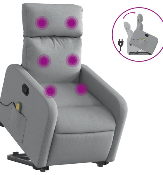 Massagesessel mit Aufstehhilfe Hellgrau Stoff