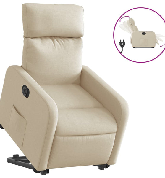 Relaxsessel mit Aufstehhilfe Elektrisch Creme Stoff