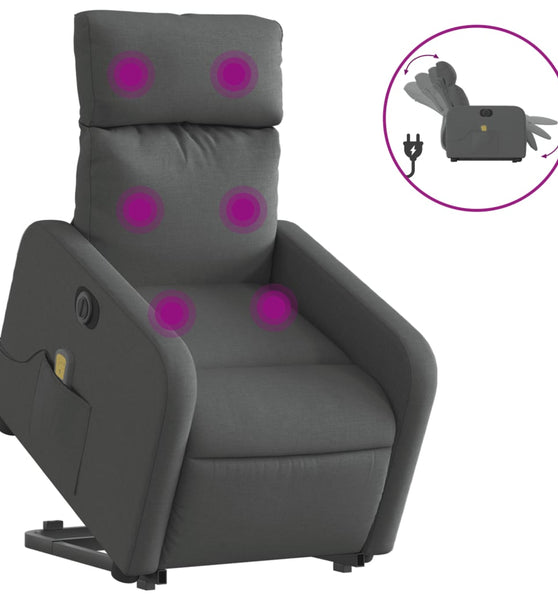 Elektrischer Massagesessel mit Aufstehhilfe Dunkelgrau Stoff