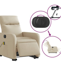 Elektrischer Massagesessel mit Aufstehhilfe Creme Stoff