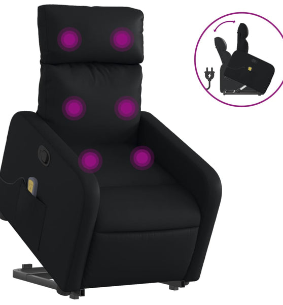 Massagesessel mit Aufstehhilfe Schwarz Kunstleder