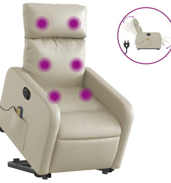 Massagesessel mit Aufstehhilfe Elektrisch Creme Kunstleder