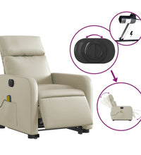 Massagesessel mit Aufstehhilfe Elektrisch Creme Kunstleder