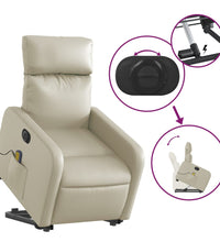 Massagesessel mit Aufstehhilfe Elektrisch Creme Kunstleder