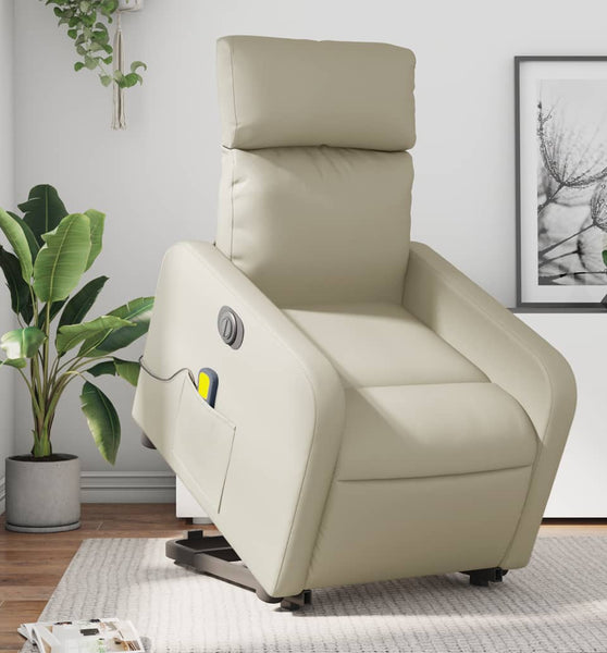 Massagesessel mit Aufstehhilfe Elektrisch Creme Kunstleder