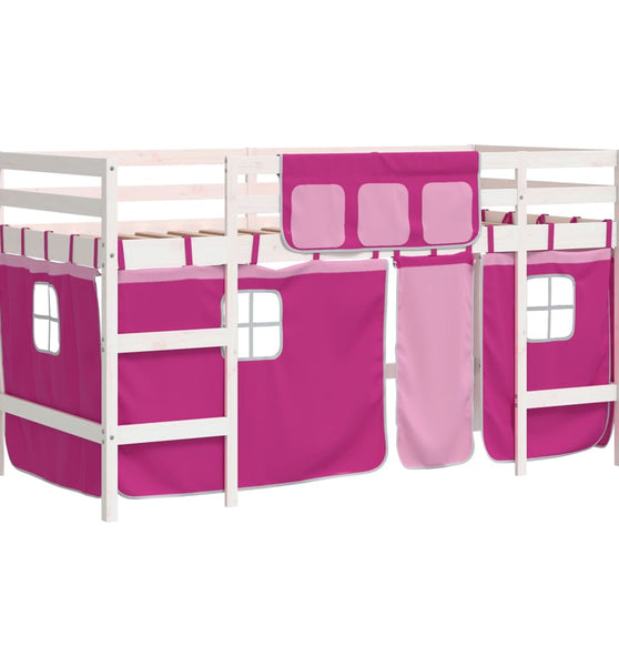 Kinderhochbett mit Vorhängen Rosa 80x200 cm Massivholz Kiefer