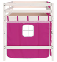 Kinderhochbett mit Vorhängen Rosa 80x200 cm Massivholz Kiefer