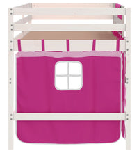 Kinderhochbett mit Vorhängen Rosa 90x200 cm Massivholz Kiefer