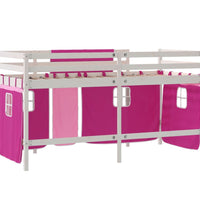 Kinderhochbett mit Vorhängen Rosa 90x200 cm Massivholz Kiefer