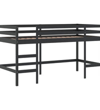 Kinderhochbett mit Vorhängen Weiß Schwarz 90x200cm Kiefernholz