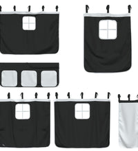 Kinderhochbett mit Vorhängen Weiß Schwarz 90x200cm Kiefernholz