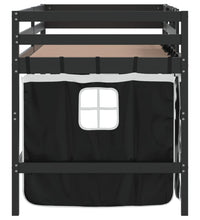 Kinderhochbett mit Vorhängen Weiß Schwarz 90x200cm Kiefernholz