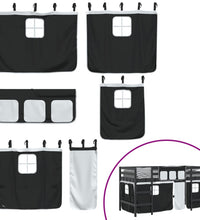 Kinderhochbett mit Vorhängen Weiß Schwarz 90x200cm Kiefernholz