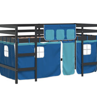 Kinderhochbett mit Vorhängen Blau 90x200 cm Massivholz Kiefer