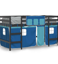 Kinderhochbett mit Vorhängen Blau 90x200 cm Massivholz Kiefer