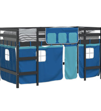 Kinderhochbett mit Vorhängen Blau 90x200 cm Massivholz Kiefer