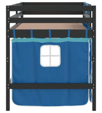 Kinderhochbett mit Vorhängen Blau 90x200 cm Massivholz Kiefer