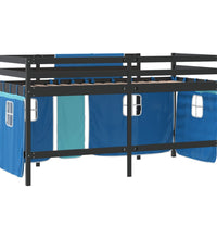 Kinderhochbett mit Vorhängen Blau 90x200 cm Massivholz Kiefer