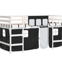 Kinderhochbett mit Vorhängen Weiß Schwarz 90x190 cm Kiefernholz