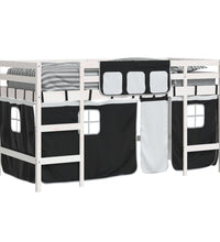 Kinderhochbett mit Vorhängen Weiß Schwarz 90x190 cm Kiefernholz