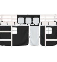 Kinderhochbett mit Vorhängen Weiß Schwarz 90x190 cm Kiefernholz