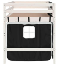 Kinderhochbett mit Vorhängen Weiß Schwarz 90x190 cm Kiefernholz