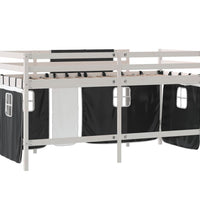 Kinderhochbett mit Vorhängen Weiß Schwarz 90x190 cm Kiefernholz