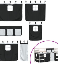 Kinderhochbett mit Vorhängen Weiß Schwarz 90x190 cm Kiefernholz