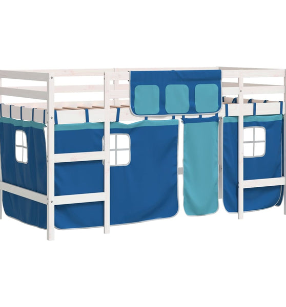 Kinderhochbett mit Vorhängen Blau 90x190 cm Massivholz Kiefer