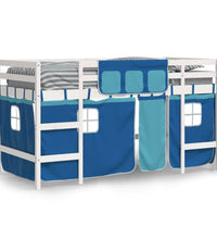 Kinderhochbett mit Vorhängen Blau 90x190 cm Massivholz Kiefer