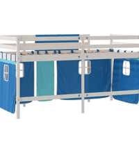 Kinderhochbett mit Vorhängen Blau 90x190 cm Massivholz Kiefer