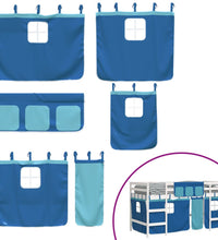 Kinderhochbett mit Vorhängen Blau 90x190 cm Massivholz Kiefer