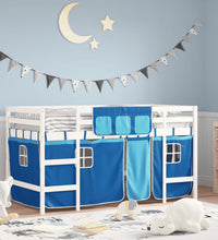 Kinderhochbett mit Vorhängen Blau 90x190 cm Massivholz Kiefer