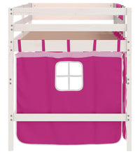 Kinderhochbett mit Vorhängen Rosa 90x190 cm Massivholz Kiefer