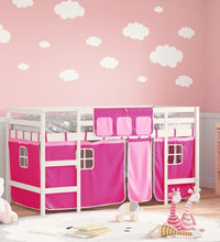 Kinderhochbett mit Vorhängen Rosa 90x190 cm Massivholz Kiefer