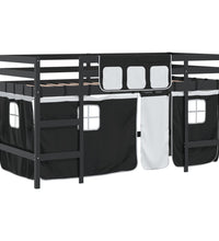 Kinderhochbett mit Vorhängen Weiß Schwarz 90x190 cm Kiefernholz