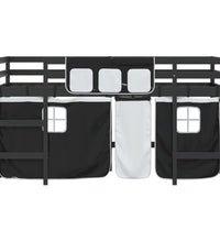 Kinderhochbett mit Vorhängen Weiß Schwarz 90x190 cm Kiefernholz