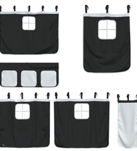 Kinderhochbett mit Vorhängen Weiß Schwarz 90x190 cm Kiefernholz