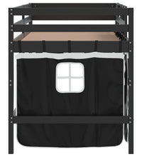 Kinderhochbett mit Vorhängen Weiß Schwarz 90x190 cm Kiefernholz